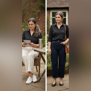 Worthington Black & White Pinstriped Button-Down Shirt, Size L.